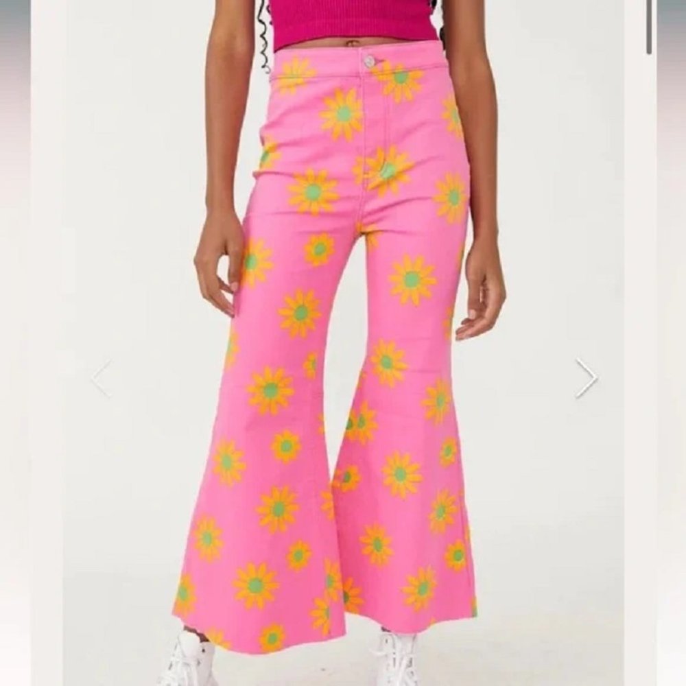 Free People Youthquake Printed Crop Pants Wide Leg color Lipstick Combo NWT - Picture 3 of 5